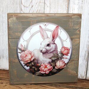 NEW Shabby French Country Cottage Bunny Rabbit & Floral Pallet Box Wall Decor